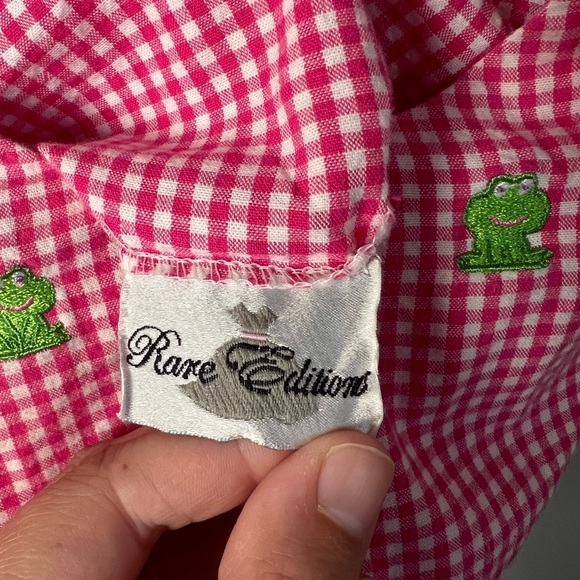 Rare Editions Pink & White Checkered Dress with Embroidered Cartoon Frogs 2T - Picture 3 of 6